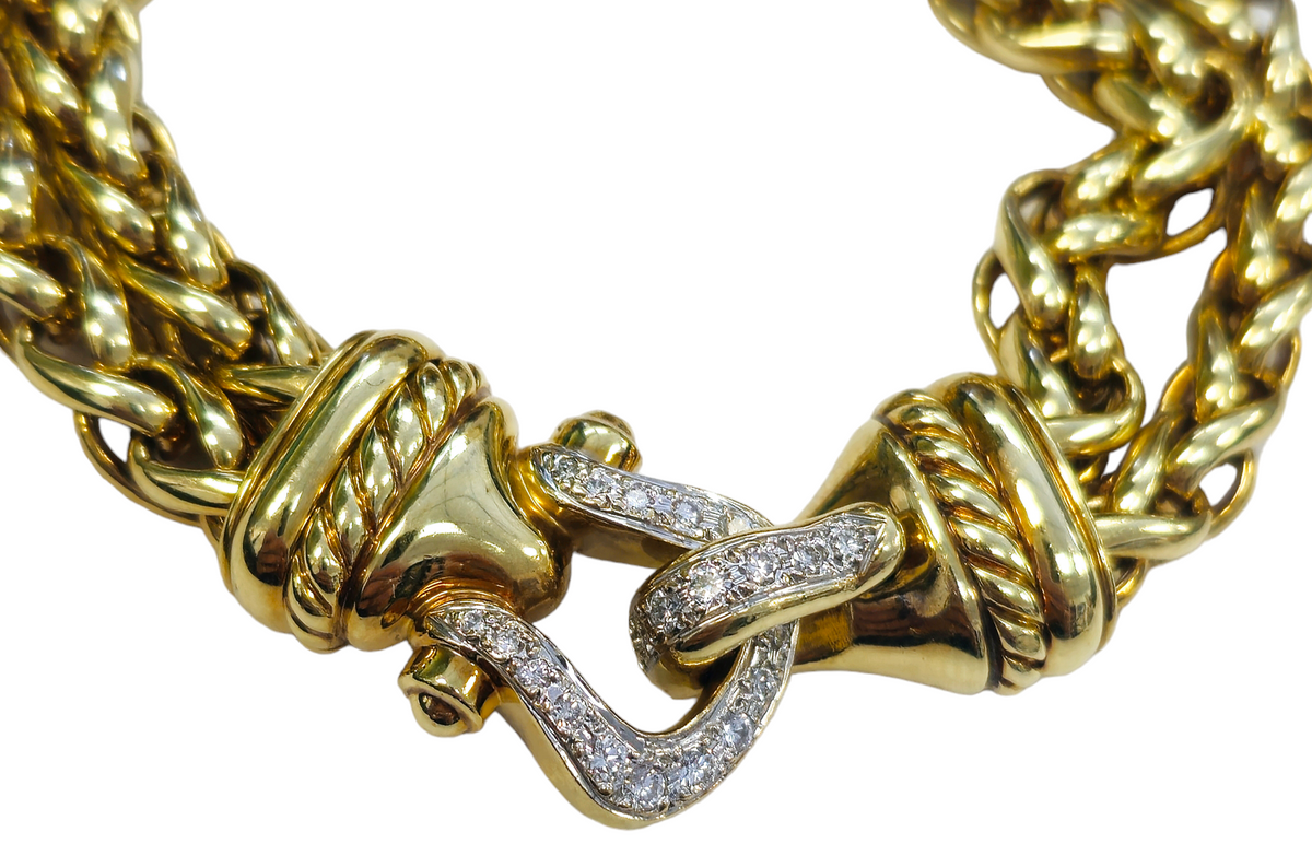 David Yurman Diamond Buckle double Wheat bracelet made in 18-karat yellow gold