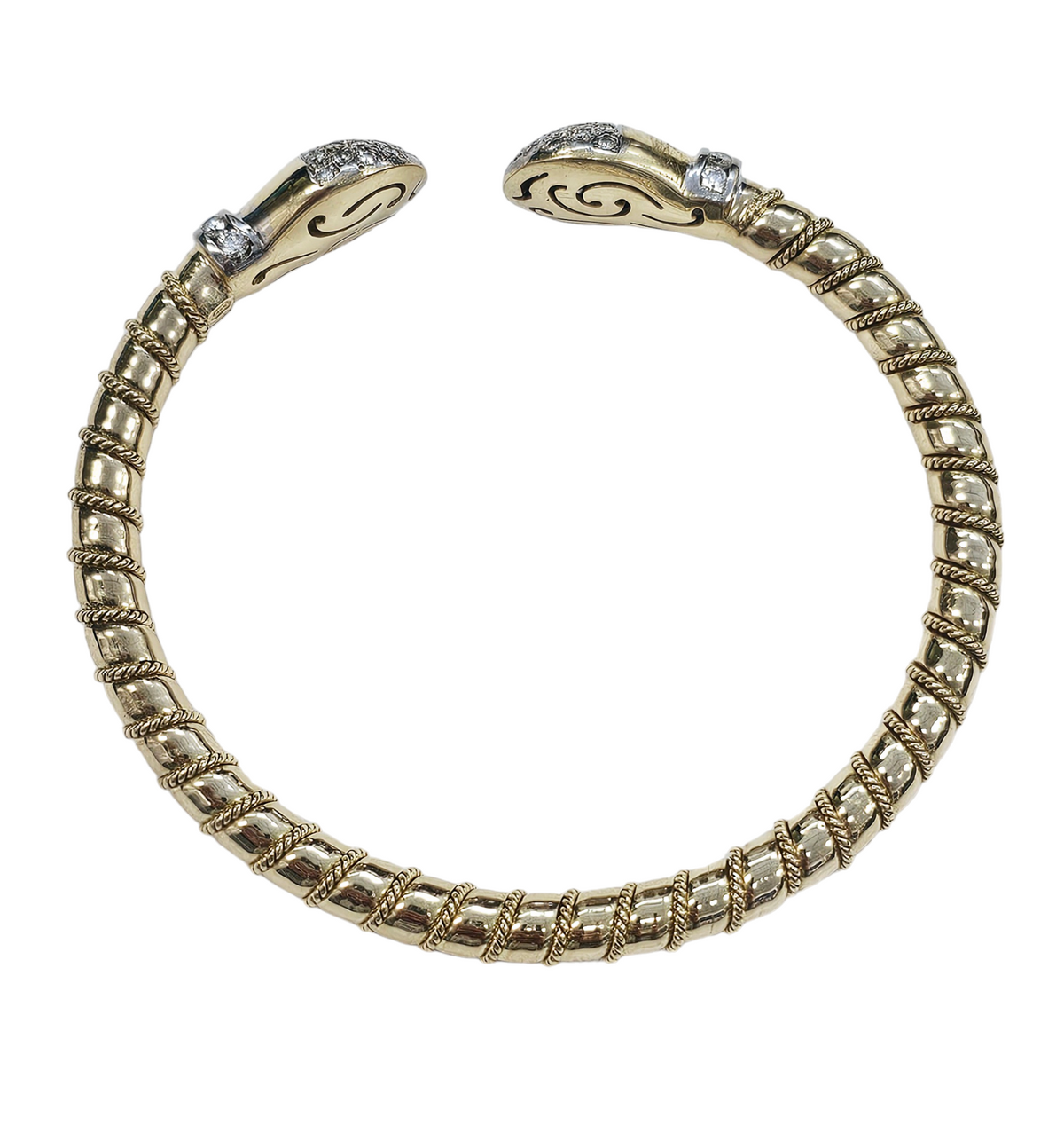 Diamond Open Bangle with Intertwined Rope Design made in 18-karat Yellow Gold