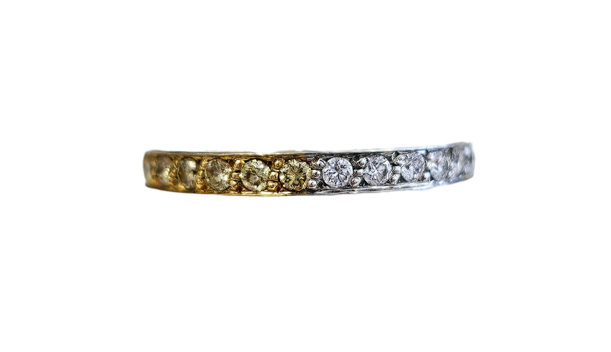 Fancy Yellow and White Diamond Eternity Band Half Gold Plated made in Solid Platinum