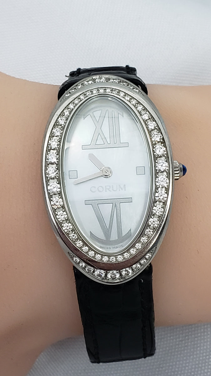 Corum Ovale Stainless Steel Diamond And Mother Of Pearl Watch