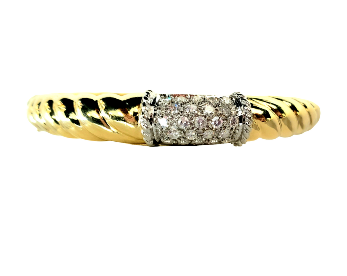 Twisted Style Bangle Bracelet with Diamond Pave made in 18-Karat Yellow Gold.