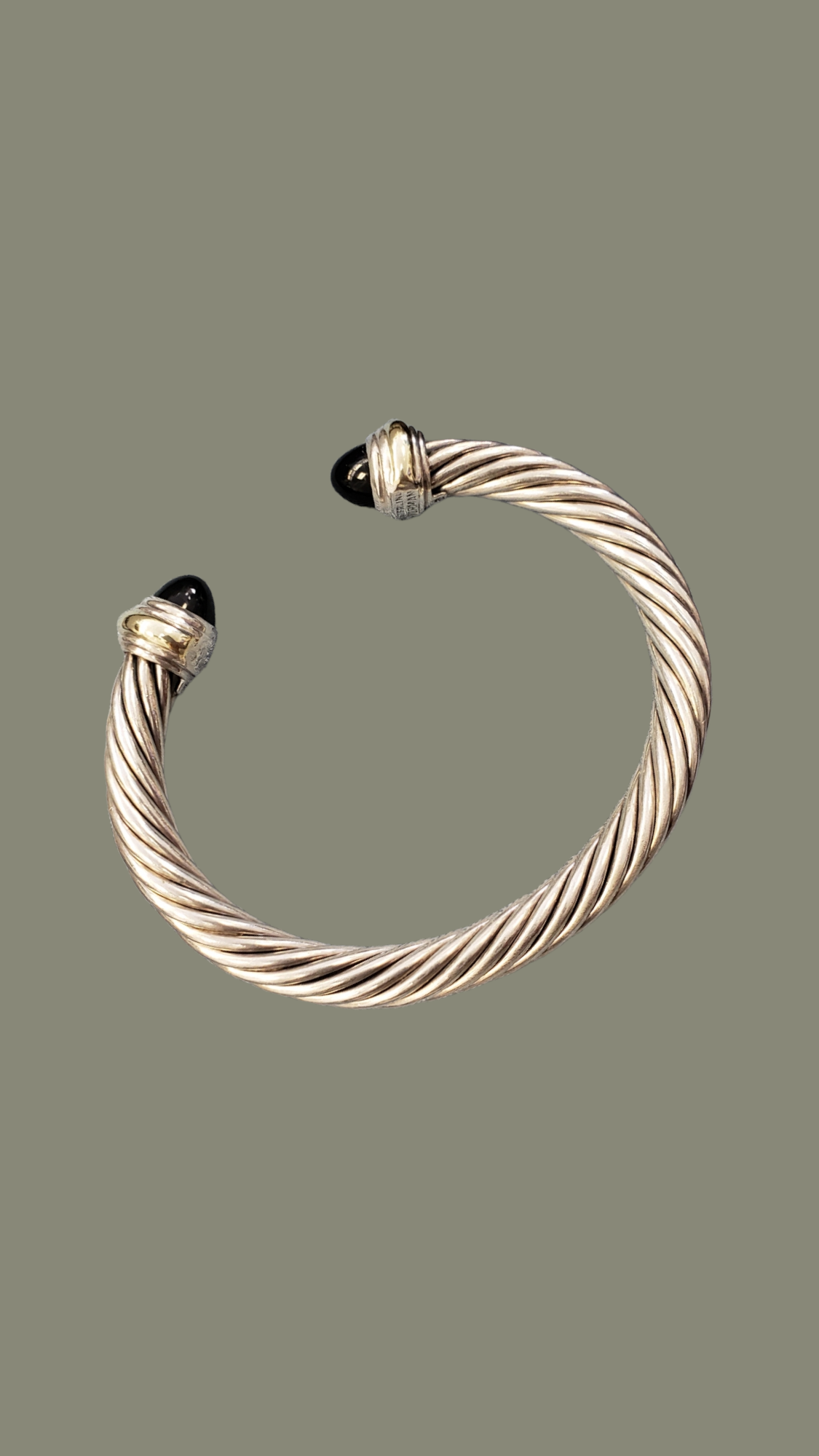 David Yurman 925 Sterling Silver Classic Cable Bracelet With Onyx On Each End