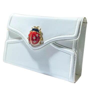 Kenneth Jay Lane White Patent Leather Lady Bug Purse with Gold Chain