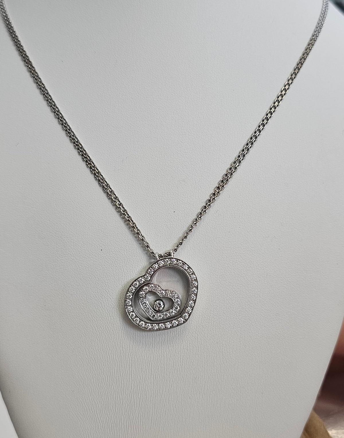 Authentic Chopard "Happy Spirit" 18-karat White Gold  Floating Diamond Necklace