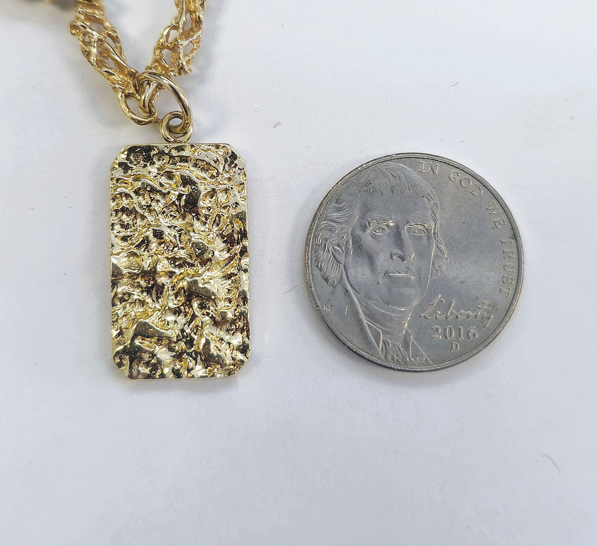 Nugget pendant and chain made in solid 14-karat yellow gold 18 inches