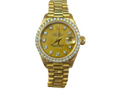 Pre-owned Rolex President Ladies 26mm w/ Diamond Bezel Dial Watch in 18Kt Yellow Gold
