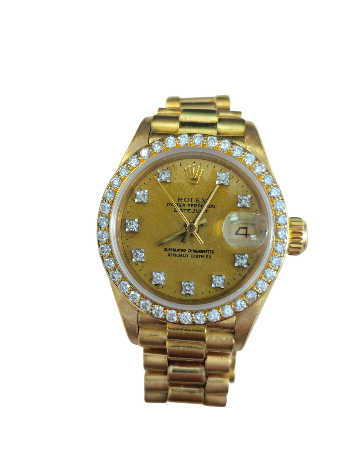 Pre-owned Rolex President Ladies 26mm w/ Diamond Bezel Dial in 18Kt Yellow Gold