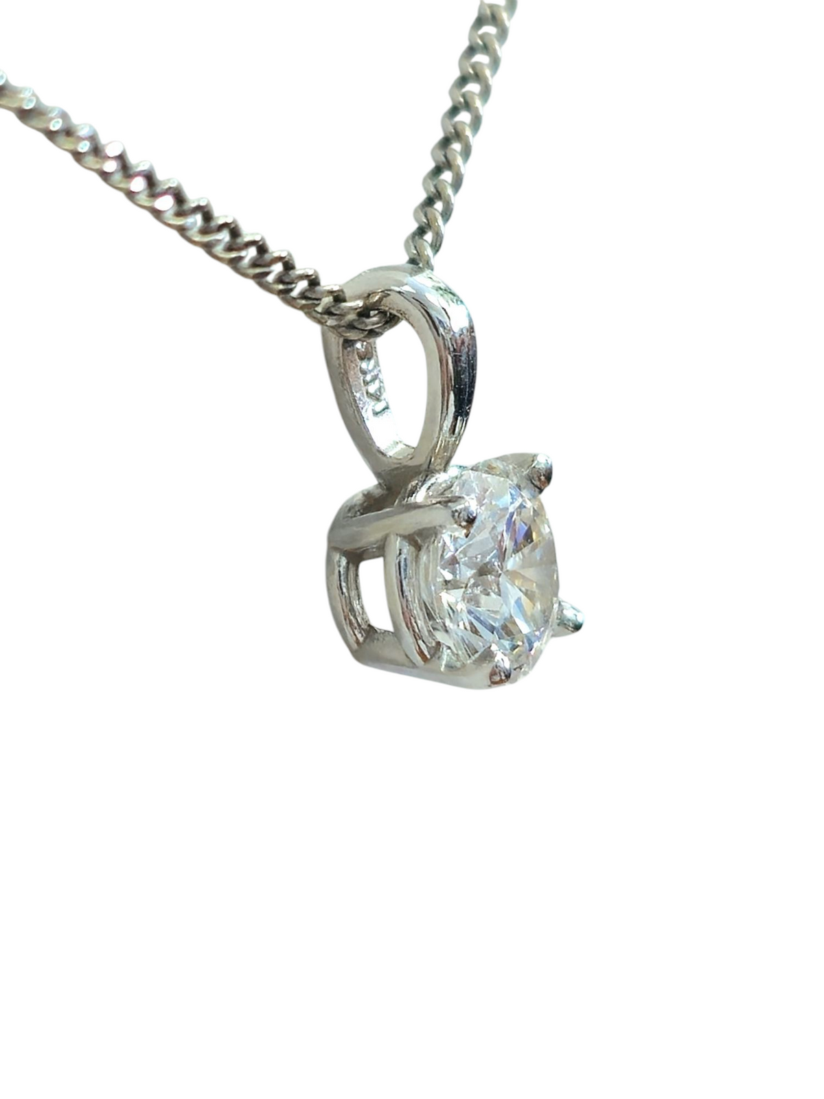 Solitaire Diamond Pendant Necklace in 10 Karat White Gold Chain