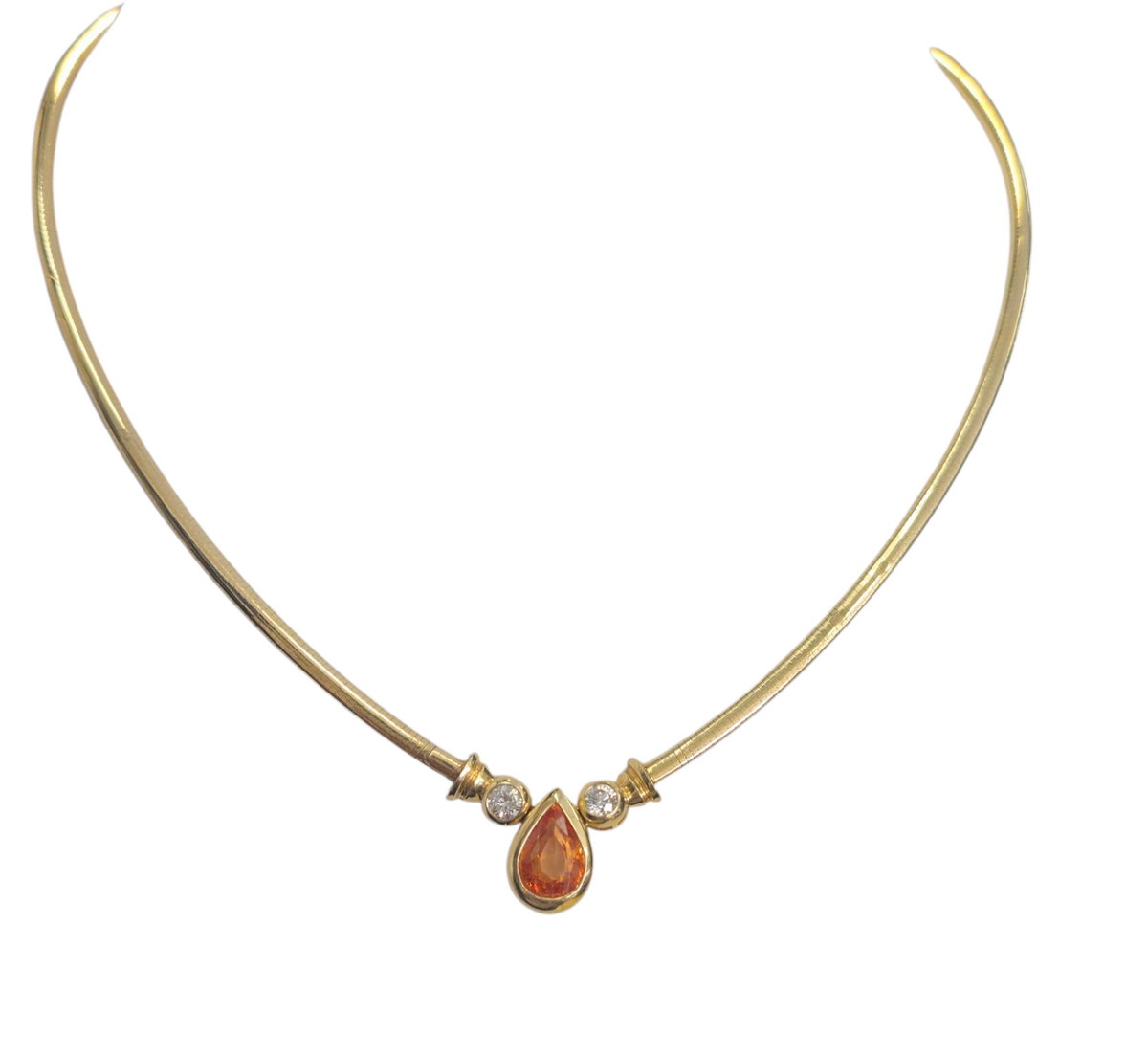 Spessartite with Diamonds on the side in 14 Karat Yellow Gold Necklace