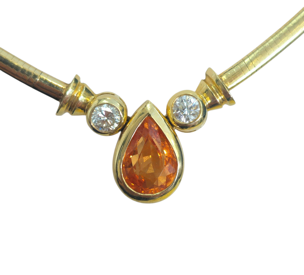 Spessartite with Diamonds on the side in 14 Karat Yellow Gold Necklace