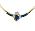 Blue Sapphire with Baguette Diamond Pendants & Necklace in 14 Karat Yellow Gold