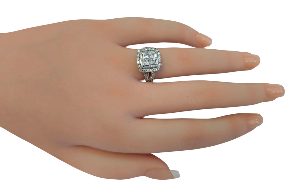 Princess Cut Quad Diamond Ring in 14 Karat White Gold
