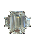 Three Stone Ring, Emerald Cut Center and Trapezoid Cut Diamond in Platinum (Lab Grown)