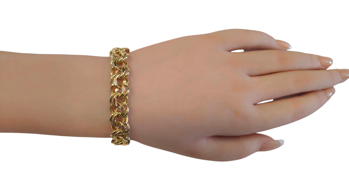 Double Link Bracelet 12mm Wide in 14 Karat Yellow Gold