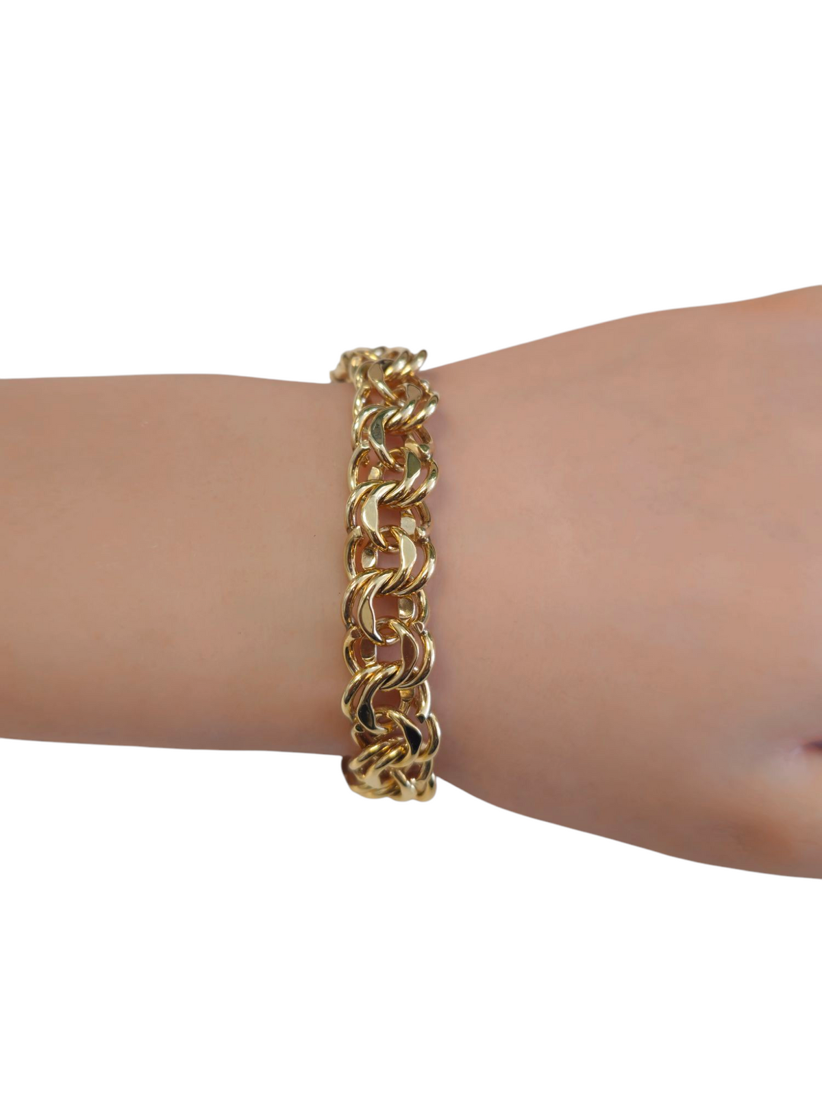 Double Link Bracelet 12mm Wide in 14 Karat Yellow Gold