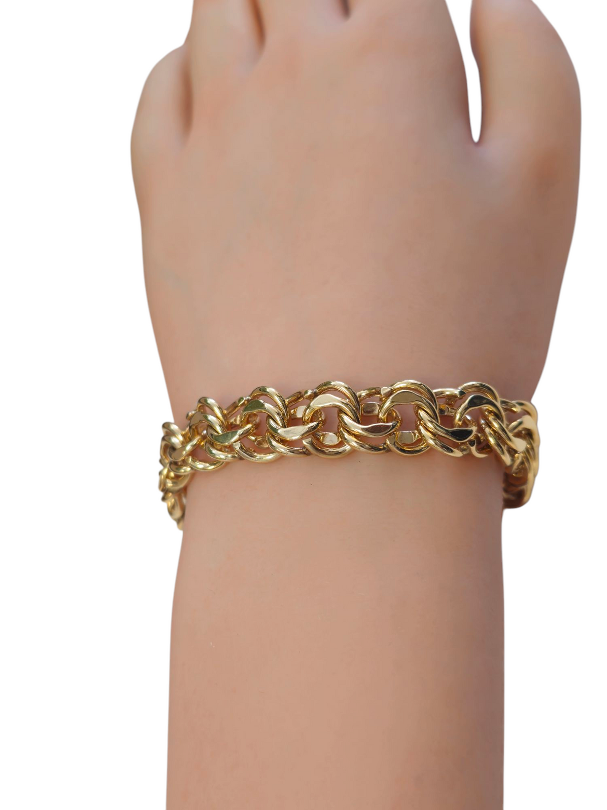Double Link Bracelet 12mm Wide in 14 Karat Yellow Gold