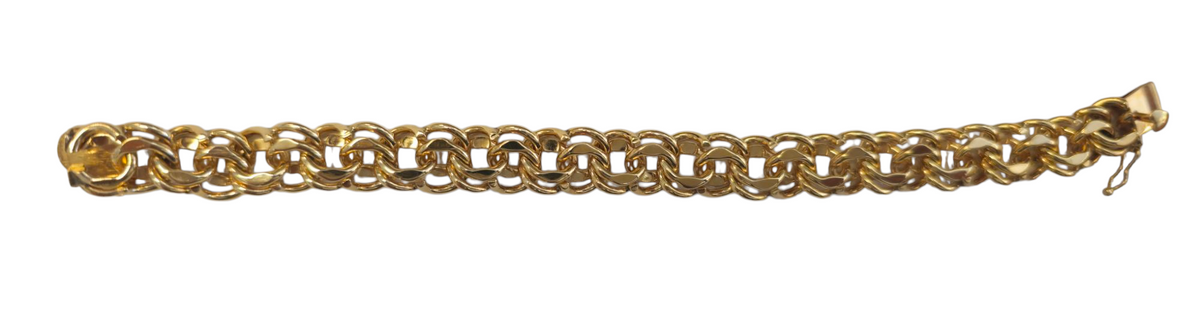 Double Link Bracelet 12mm Wide in 14 Karat Yellow Gold