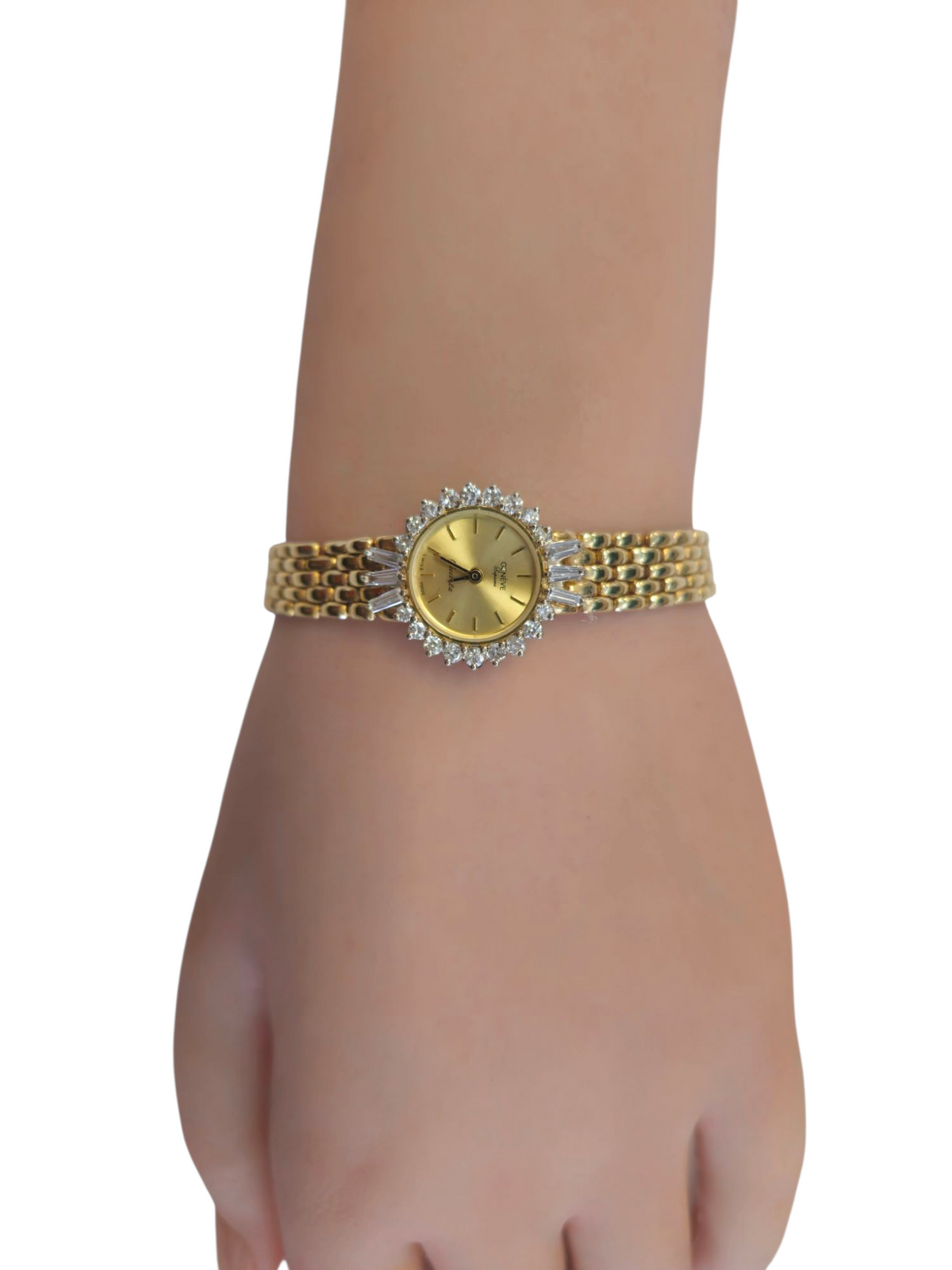 Geneve Women's Watch with Baguette and Round Cut Diamonds in 14 Karat Yellow Gold