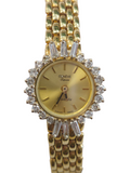 Geneve Women's Watch with Baguette and Round Cut Diamonds in 14 Karat Yellow Gold