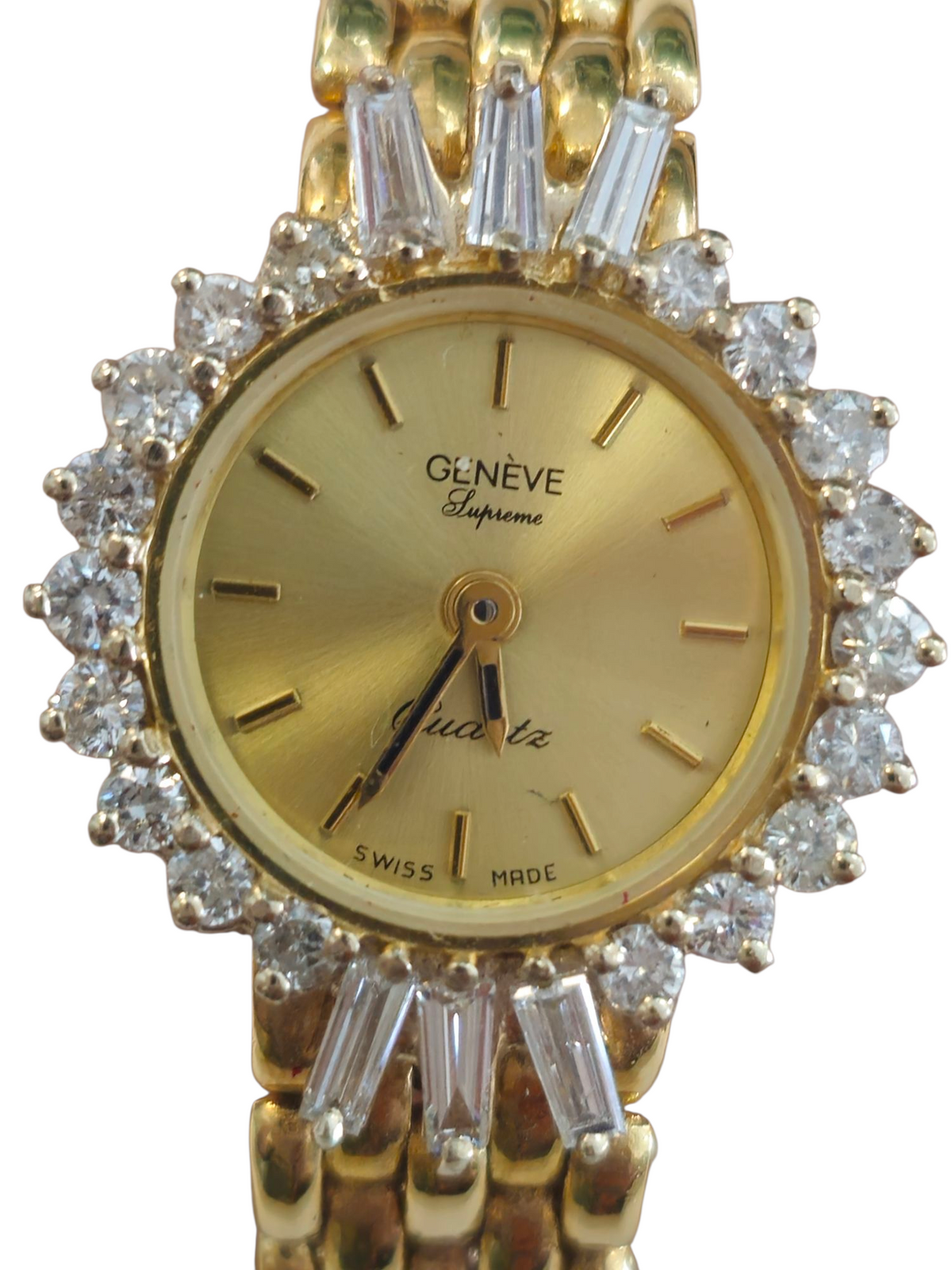 Geneve Women's Watch with Baguette and Round Cut Diamonds in 14 Karat Yellow Gold