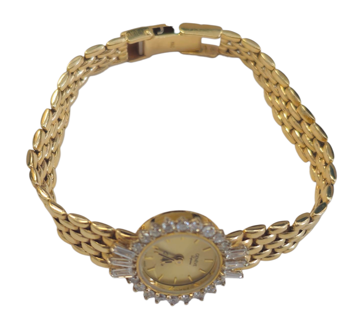 Geneve Women's Watch with Baguette and Round Cut Diamonds in 14 Karat Yellow Gold