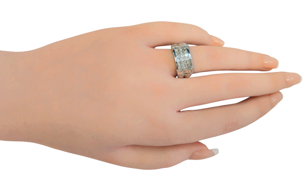 Baguette and Princess Cut Diamond Ring in 18 Karat White Gold