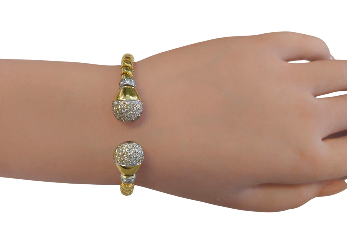 Bangle Cuff Bracelet with 1.05 Carats of Diamonds in 18 Karat Yellow Gold