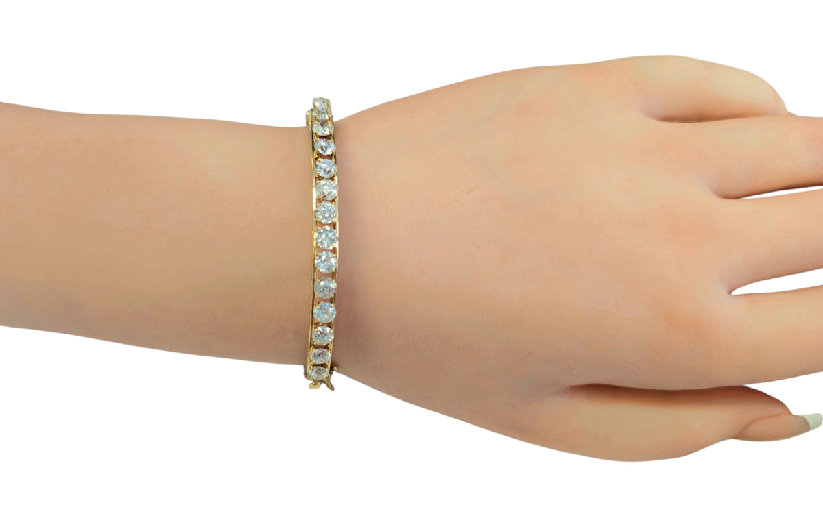 Old European Bangle Bracelet with 4.30 Carats of Diamonds in 14 Karat Yellow Gold