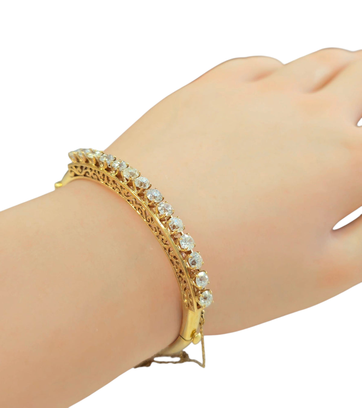 Old European Bangle Bracelet with 4.30 Carats of Diamonds in 14 Karat Yellow Gold