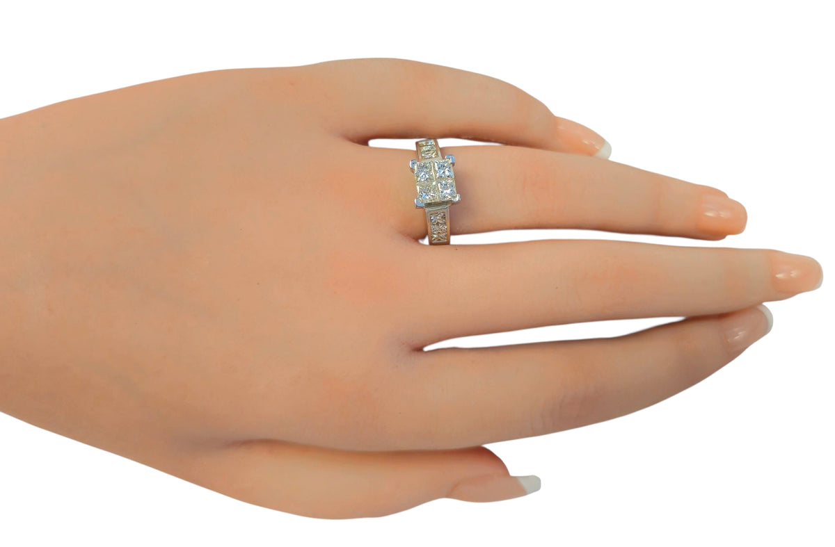 Quadruple Princess Cut Diamond Ring in 14 Karat White Gold