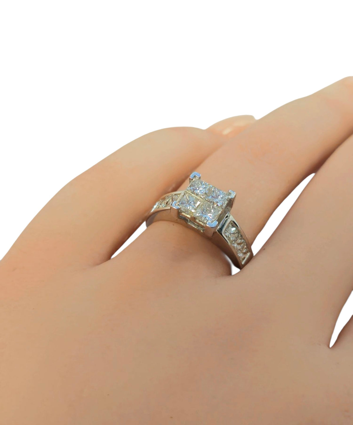 Quadruple Princess Cut Diamond Ring in 14 Karat White Gold