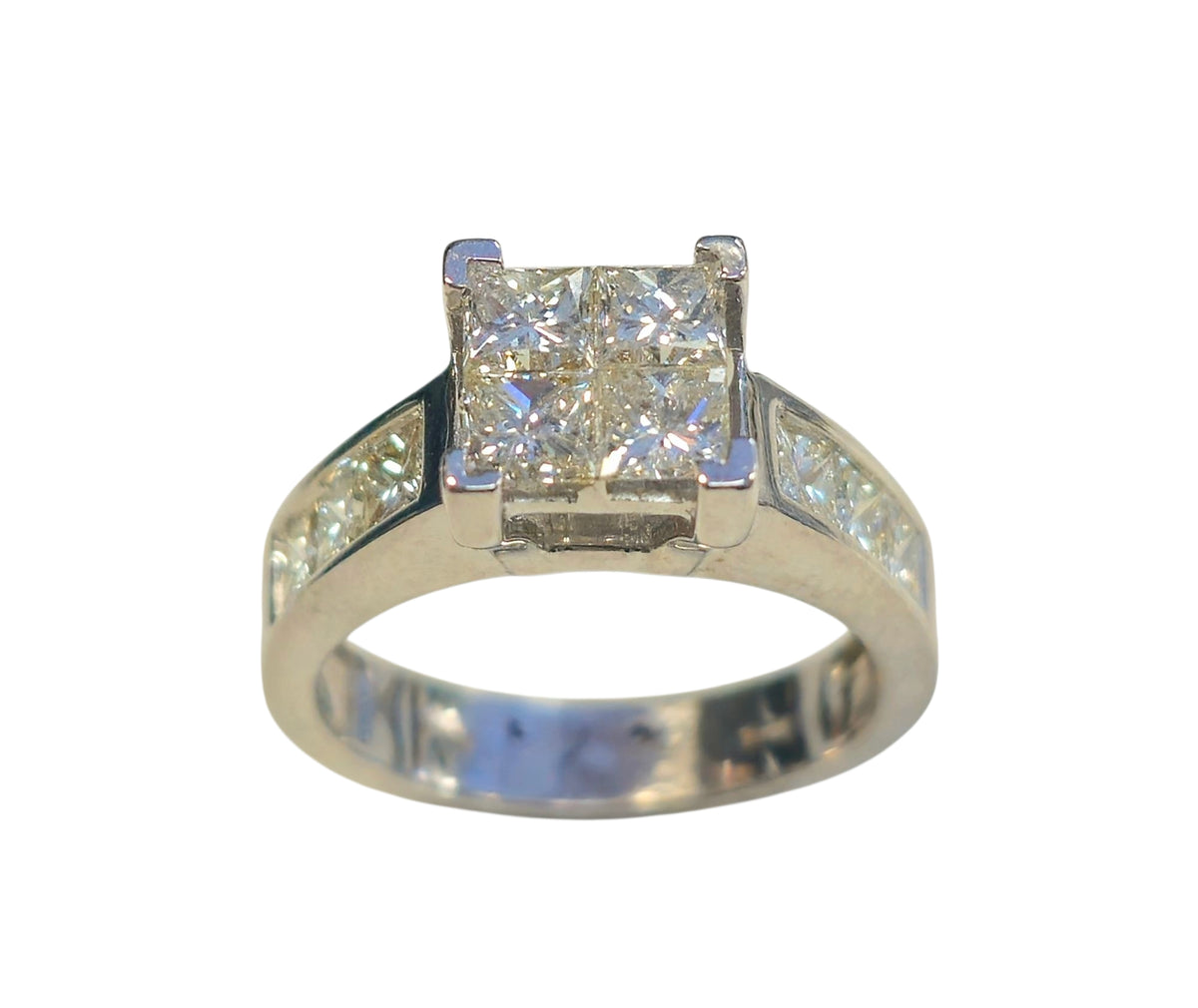 Quadruple Princess Cut Diamond Ring in 14 Karat White Gold