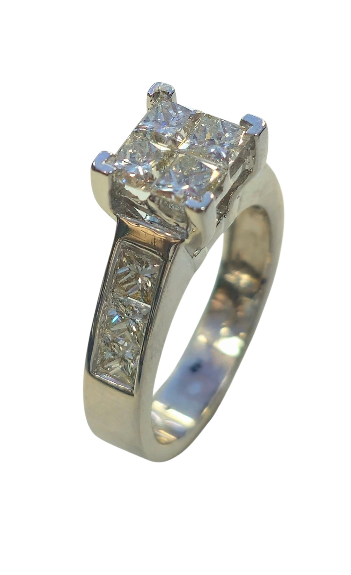 Quadruple Princess Cut Diamond Ring in 14 Karat White Gold
