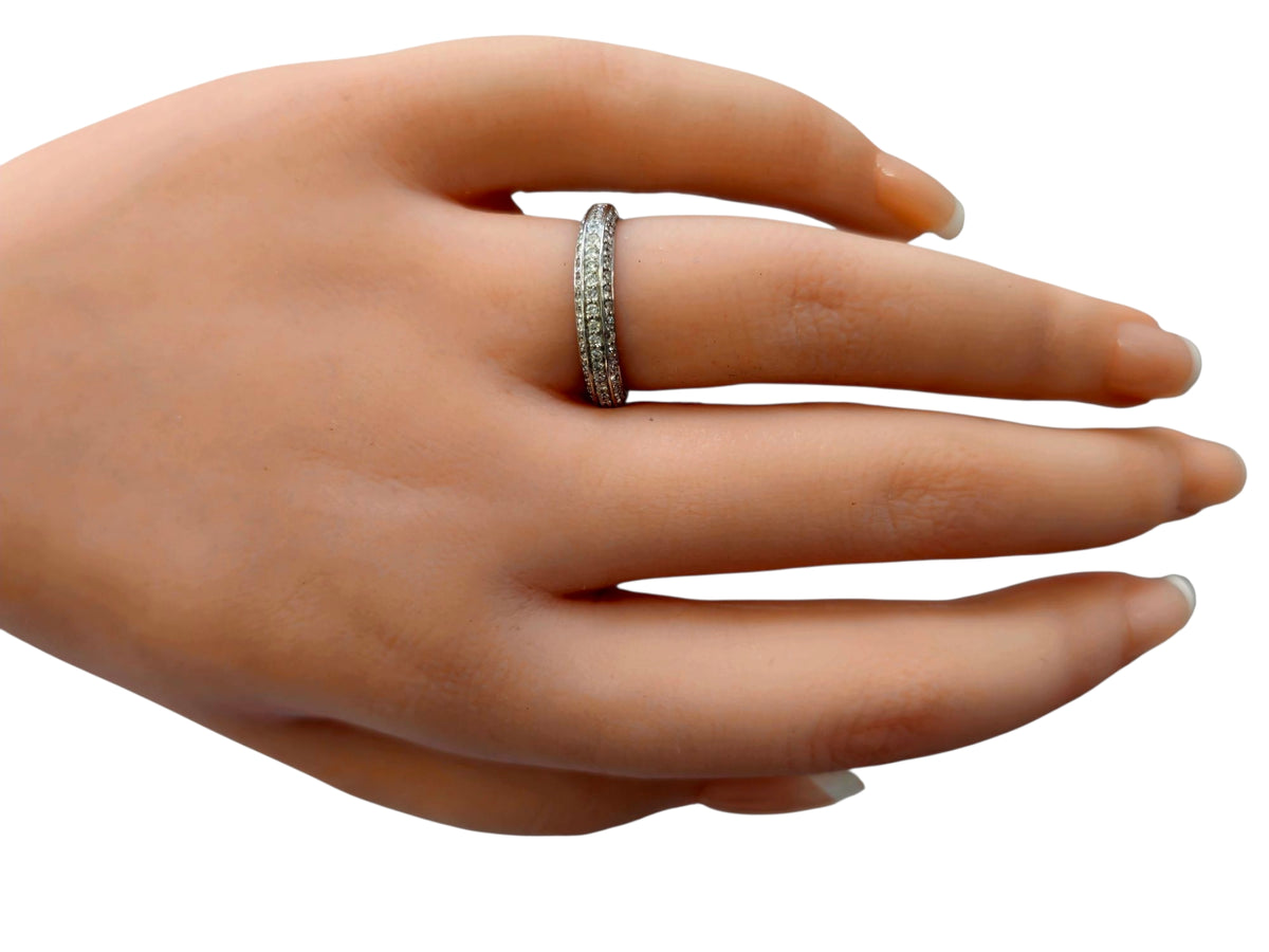 Triple Row Diamond Ring Band in 14 Karat White Gold