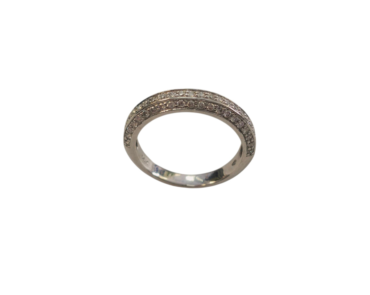Triple Row Diamond Ring Band in 14 Karat White Gold