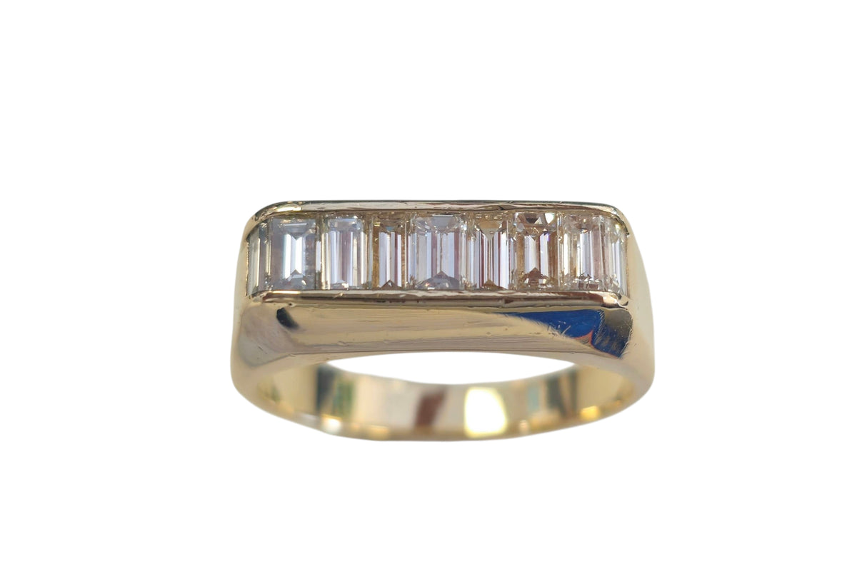 Men's Baguette Cut Ring in 14 Karat Yellow Gold