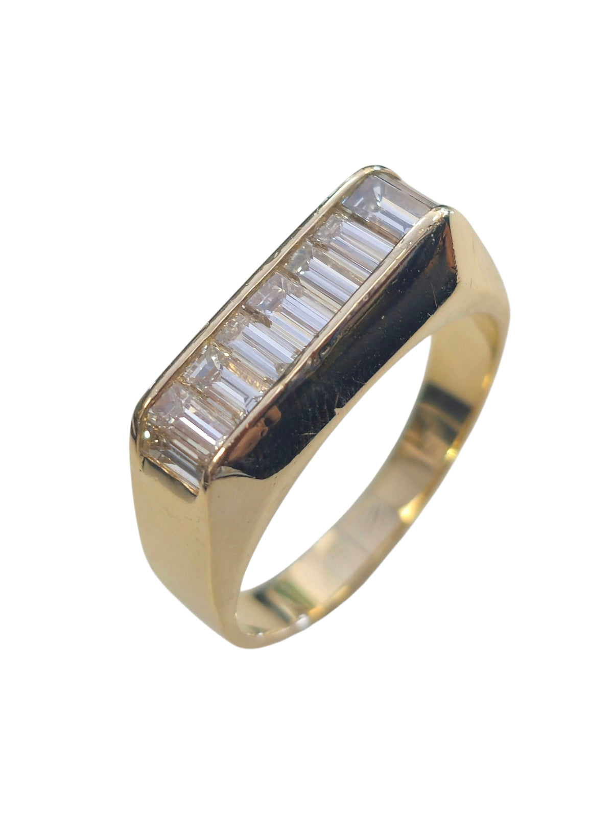 Men's Baguette Cut Ring in 14 Karat Yellow Gold