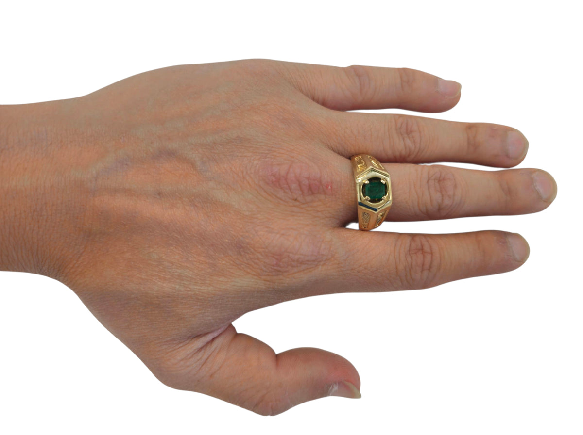 Men's Emerald Ring in 14 Karat Yellow Gold