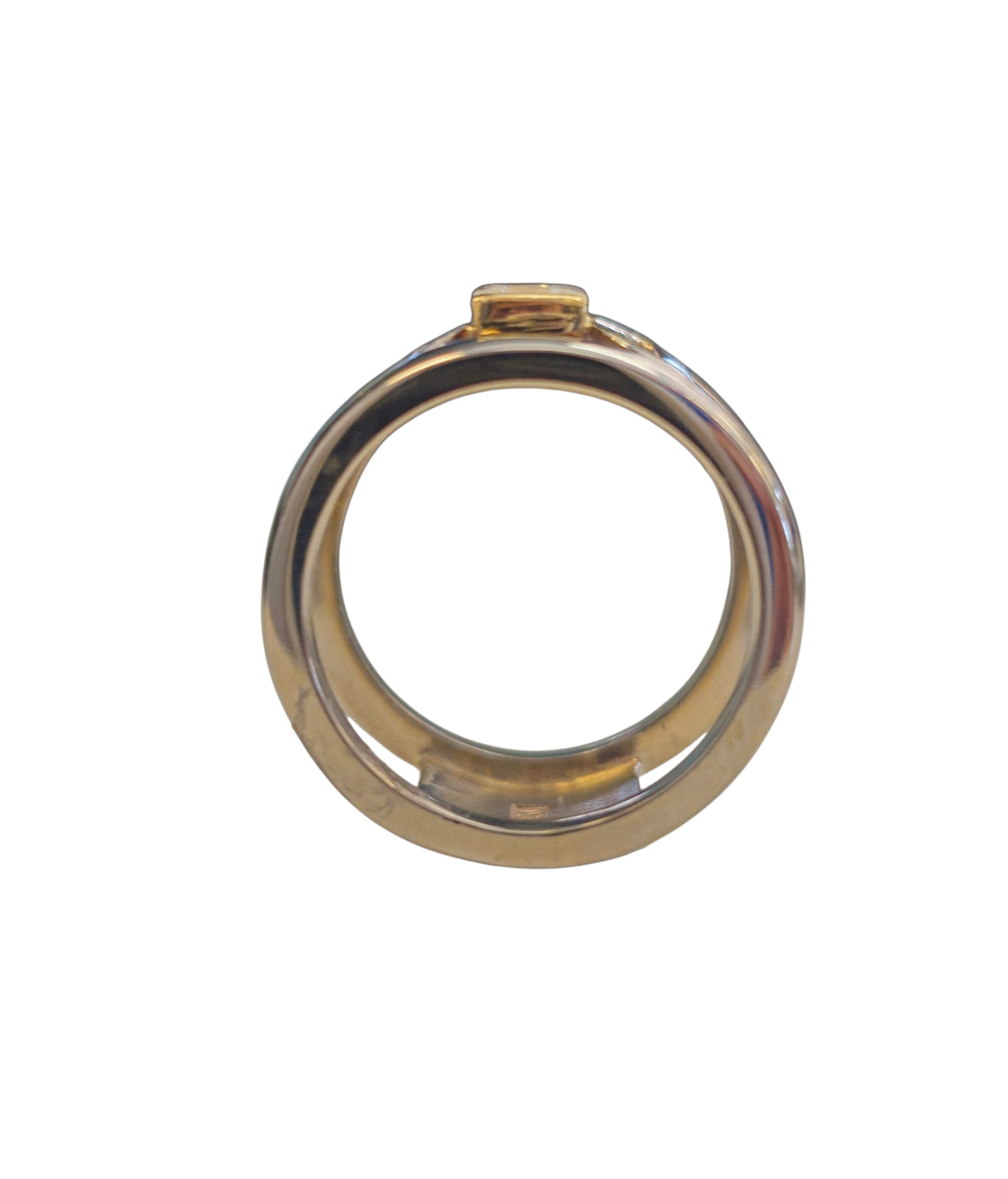 Double Band Ladies Ring with Rectangular Princess Cut Diamond in 14 Karat Yellow Gold