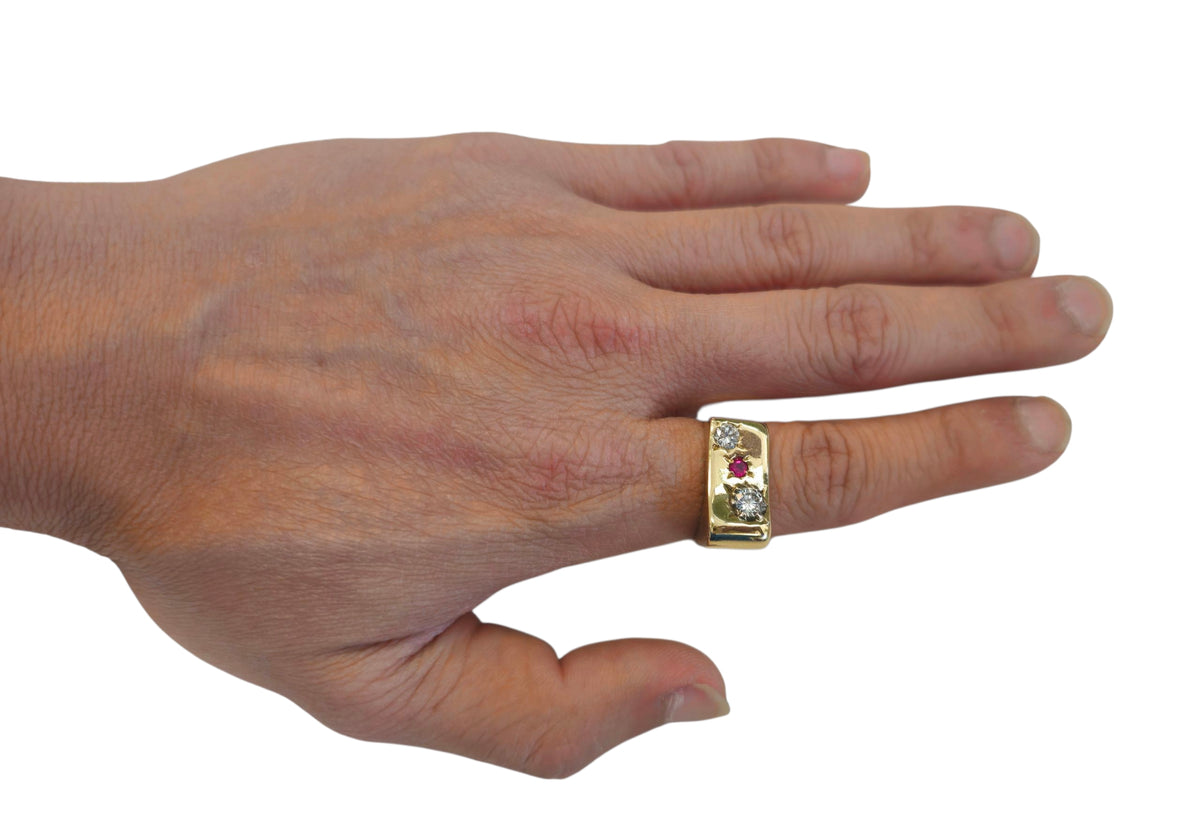 Men's Ruby and Diamond Ring in 14 Karat Yellow Gold