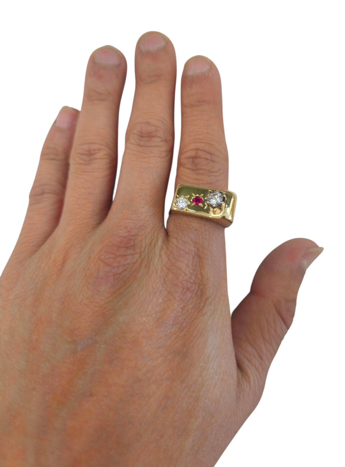 Men's Ruby and Diamond Ring in 14 Karat Yellow Gold