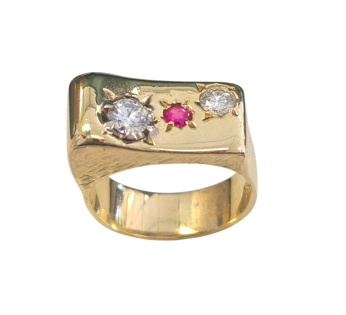 Men's Ruby and Diamond Ring in 14 Karat Yellow Gold