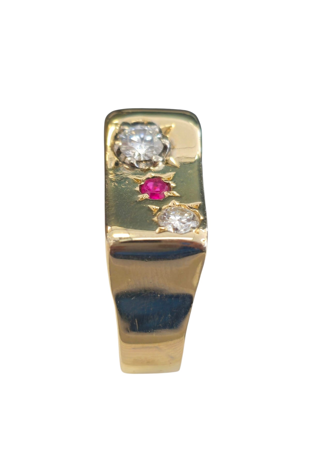 Men's Ruby and Diamond Ring in 14 Karat Yellow Gold