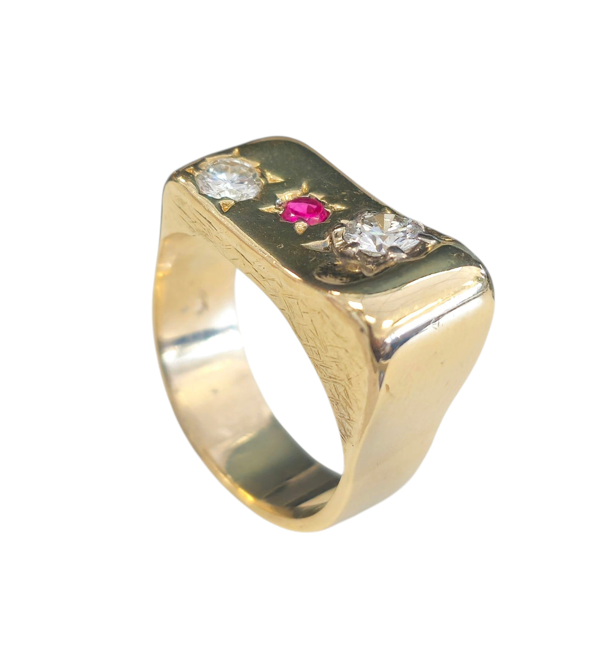 Men's Ruby and Diamond Ring in 14 Karat Yellow Gold