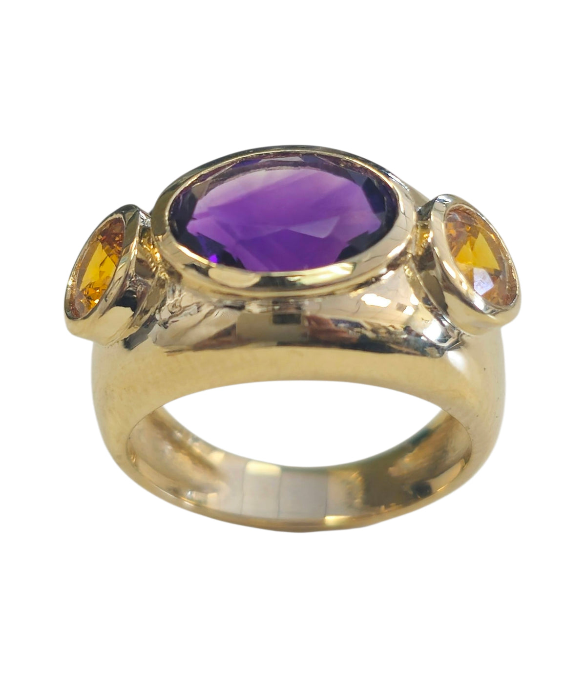 Oval Cut Amethyst and Round Cut Yellow Sapphire in 14 Karat Yellow Gold