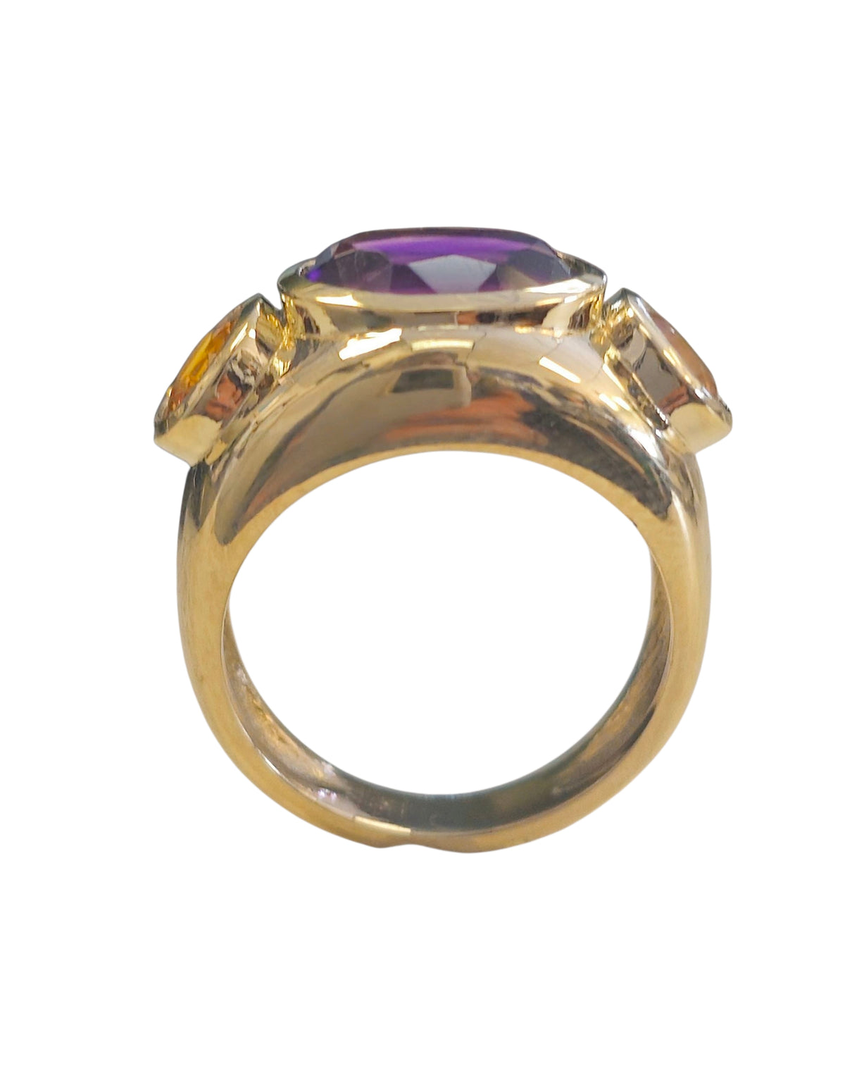 Oval Cut Amethyst and Round Cut Yellow Sapphire in 14 Karat Yellow Gold