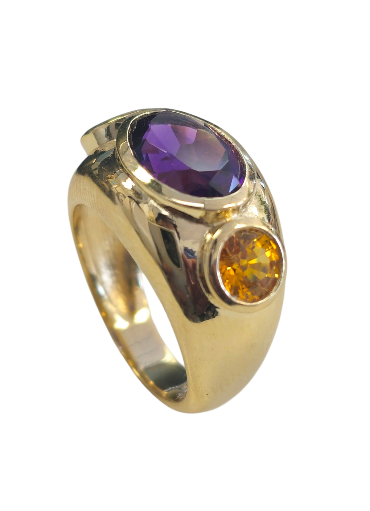 Oval Cut Amethyst and Round Cut Yellow Sapphire in 14 Karat Yellow Gold