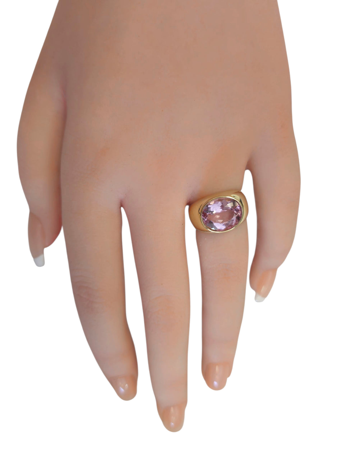 Oval Cut Kunzite Wide Band Ring in 14 Karat Yellow Gold