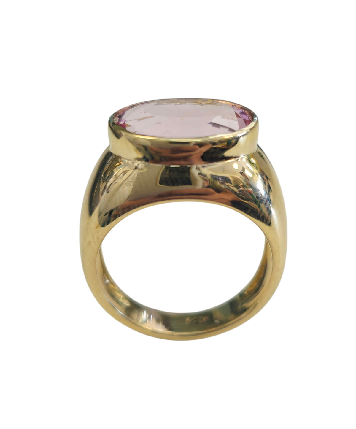 Oval Cut Kunzite Wide Band Ring in 14 Karat Yellow Gold