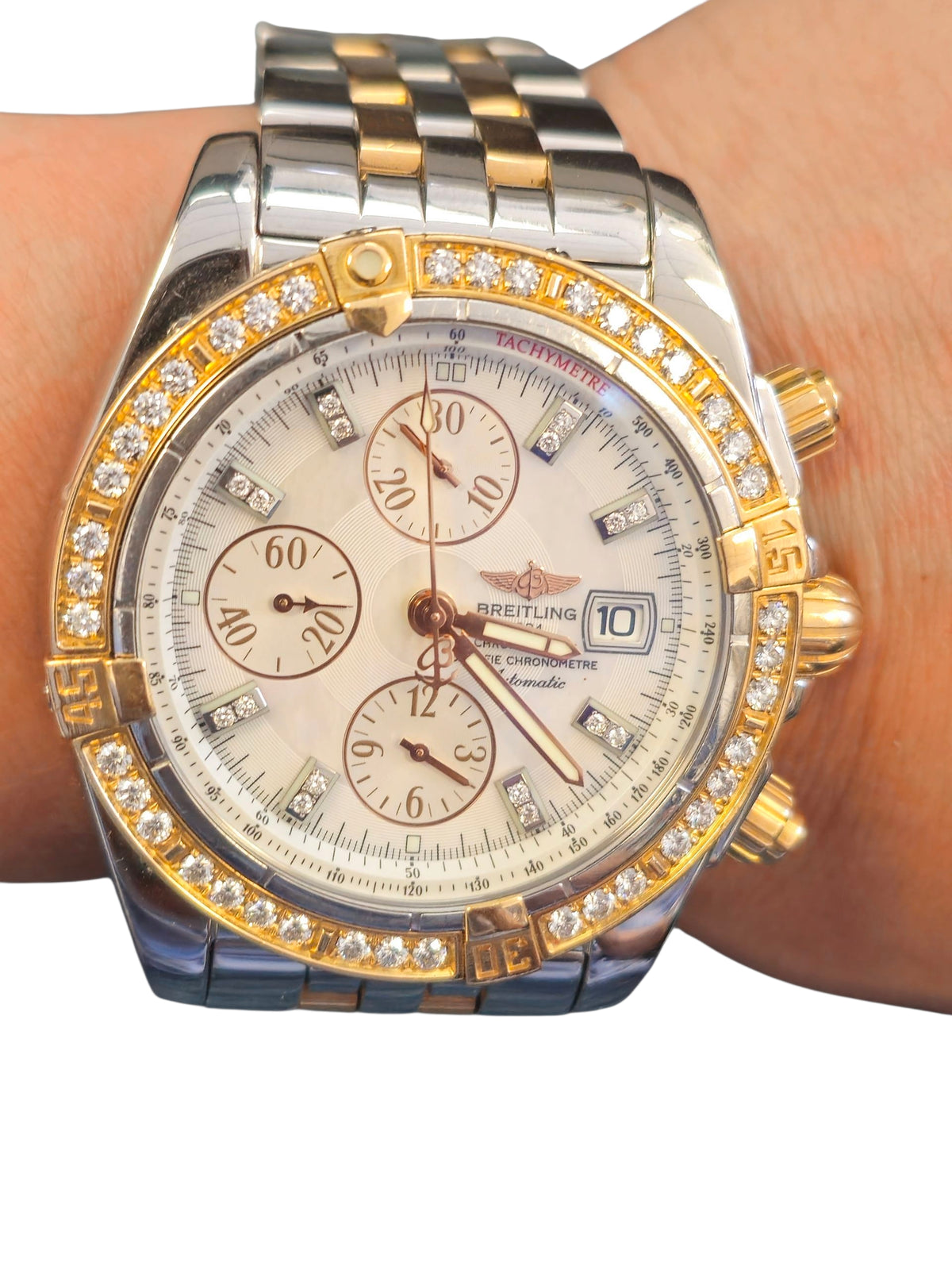 Breitling Chronomat Mother of Pearl Diamond Dial in Stainless Steel and Rose Gold